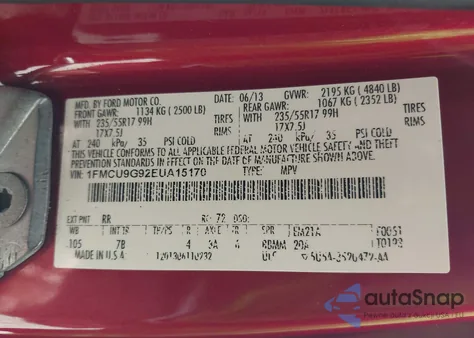 2014 Ford Escape Se from USA, damaged, VIN 1FMCU9G92EUA15170